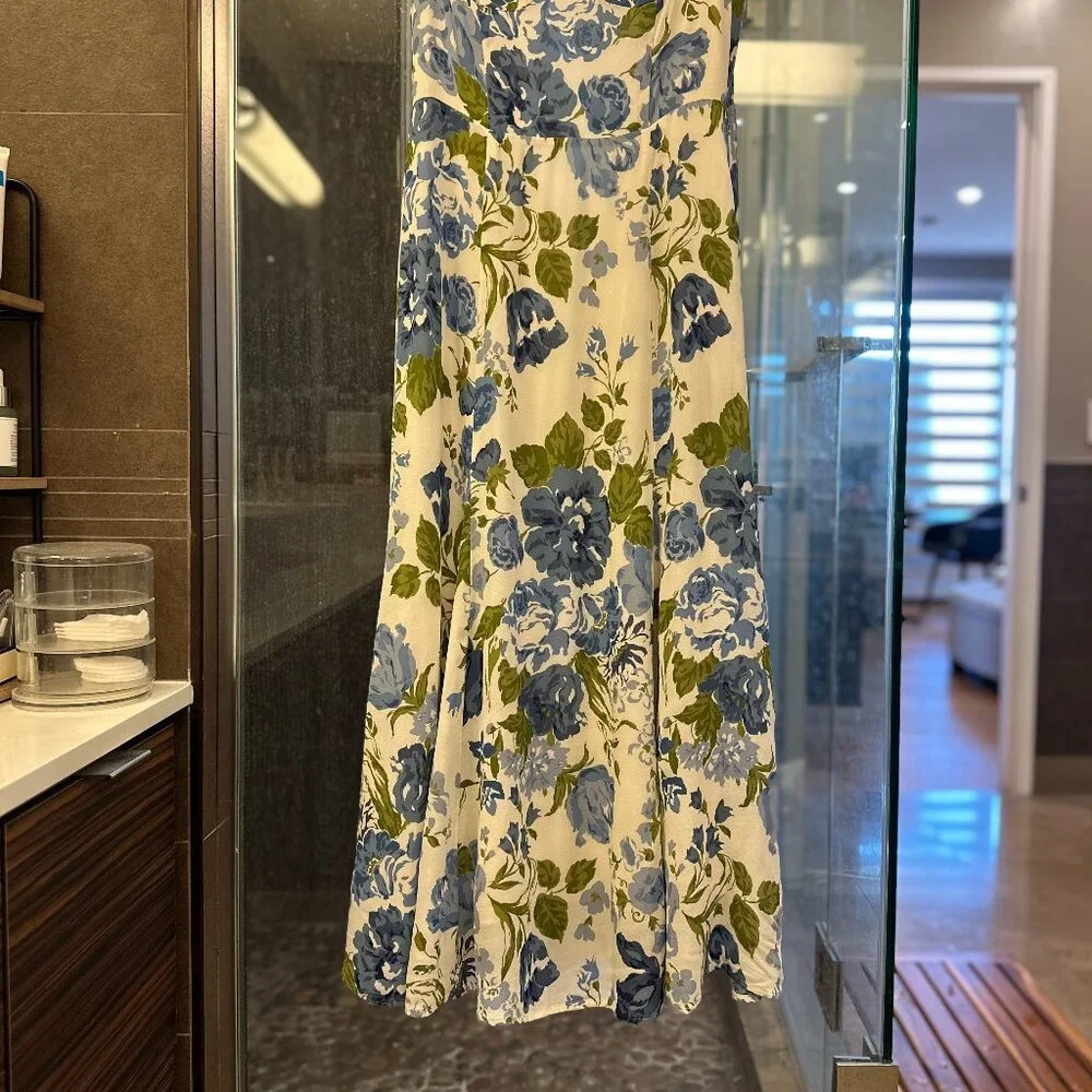 REFORMATION Nadira Lucca Floral Pattern Sleeveless Midi Dress (Blue/Cream/Green) - Picture 13 of 16